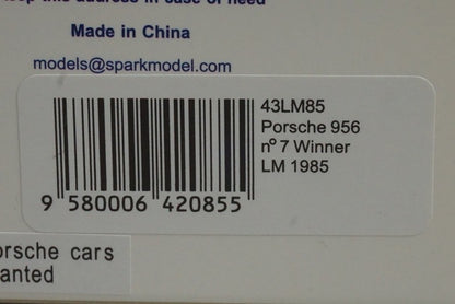 1:43 SPARK 43LM85 Porsche 956 Le Mans 1985 #7 model car