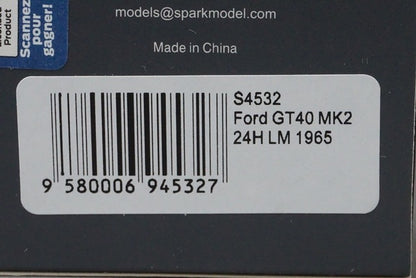 1:43 SPARK S4532 Ford GT40 MK2 Le Mans 24H 1965 #1 model car