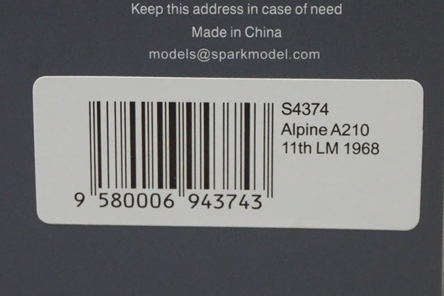 1:43 SPARK S4374 Alpine A210 Le Mans 11th 1968 #53 model car