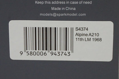 1:43 SPARK S4374 Alpine A210 Le Mans 11th 1968 #53 model car