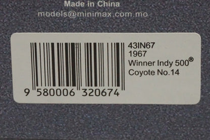 1:43 Spark 43IN67 Coyote Indy 500 Winner 1967 #14 A.J. Foyt model car