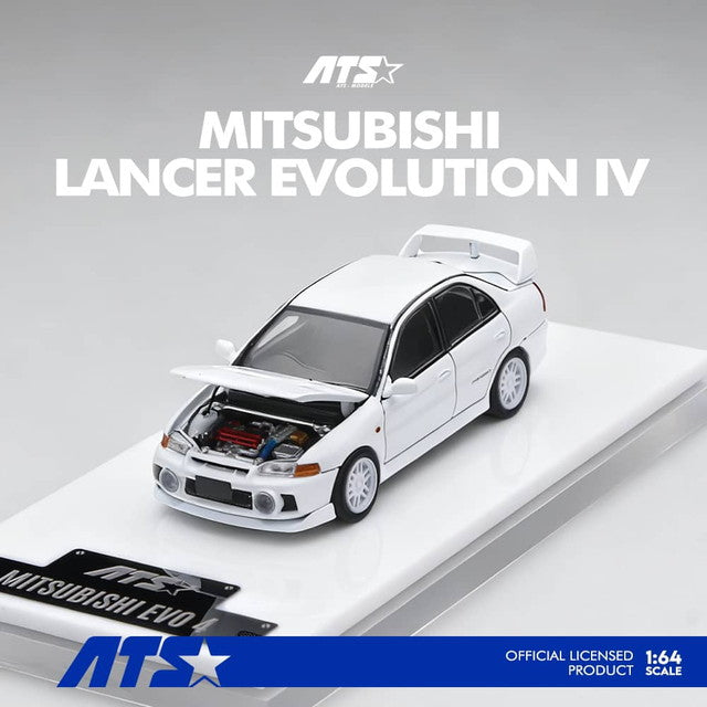 [ Pre-order ] ATS881001 ATS 1:64 Mitsubishi Lancer Evolution IV White with Opening and Closing Hood