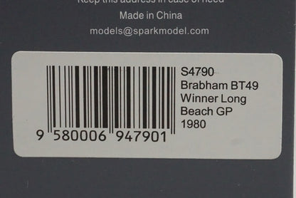 1:43 Spark S4790 Brabham BT49 Winner Long Beach GP 1980 #5 N. Piquet model car