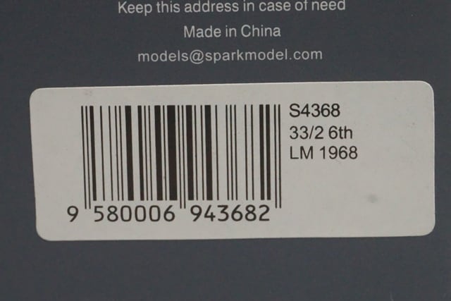 1:43 SPARK S4368 Alfa Romeo 33/2 Le Mans 6th place 1968 #40 M. Casoni G. Biscardi model car