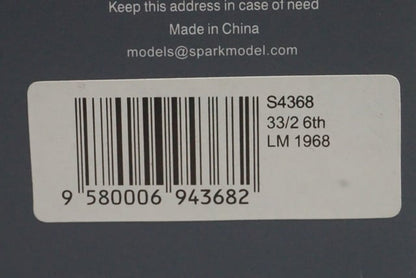 1:43 SPARK S4368 Alfa Romeo 33/2 Le Mans 6th place 1968 #40 M. Casoni G. Biscardi model car