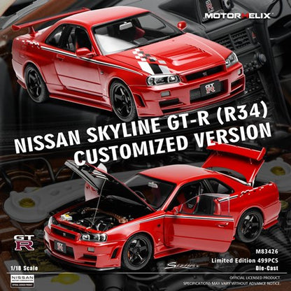 [ Pre-order ] M83426 Motor Helix 1:18 Nissan Skyline GT-R (R34) Customised Version Active Red with Livery