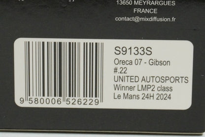 1:43 Spark S9133S BAM Custom Oreca 07 Gibson United Autosports LMP2 Class Le Mans 24H Winner 2024 #22