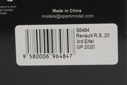 1:43 Spark S6484 Renault R.S.20 Eifel GP 3rd 2020 #3 D. Ricciardo