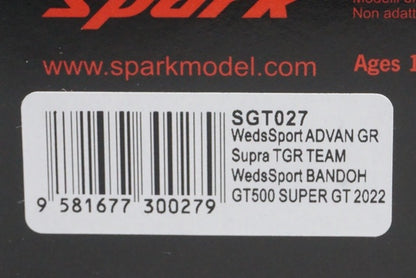 1:43 Spark SGT027 Toyota WedsSports ADVAN GR Supra BANDOH GT500 Super GT 2022 #19 Yusuke Kunimoto / Seinan Sakaguchi
