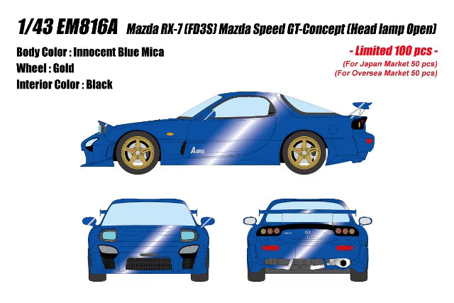 [ Pre-order ] EM816A Make Up EIDOLON 1:43 Mazda RX-7 (FD3S) Mazdaspeed GT Concept with Open Headlights, Innocent Blue Mica