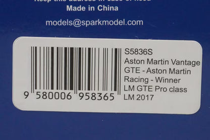1:43 Spark S5836S Aston Martin Vantage GTE LM Pro Class Le Mans Winner 2017 #97 with Trophy