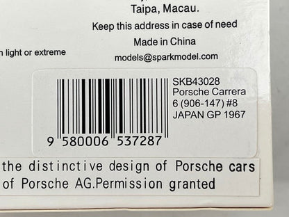 1:43 Spark SKB43028 Kidbox Custom Porsche Carrera 6 (906-147) Japanese GP 1967 #8 Toru Ikuzawa