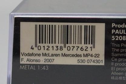 1:43 MINICHAMPS 530074301 Vodafone McLaren Mercedes MP4-22 2007 #1 F. Alonso