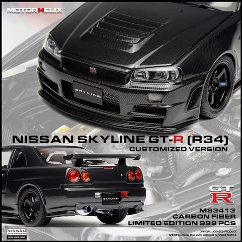 [ Pre-order ] M83413 MOTORHELIX 1:18 Nissan Skyline GT-R R34 CUSTOMIZED VERSION Carbon Fiber