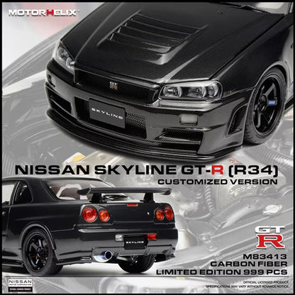 [ Pre-order ] M83413 MOTORHELIX 1:18 Nissan Skyline GT-R R34 CUSTOMIZED VERSION Carbon Fiber