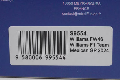 1:43 Spark S9554 Williams FW46 F1 Team Mexican GP 2024 #43 F. Colapinto
