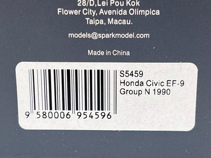 1:43 Spark S5459 Honda Civic EF-9 Group N 1990 #3 Satoru Nakajima