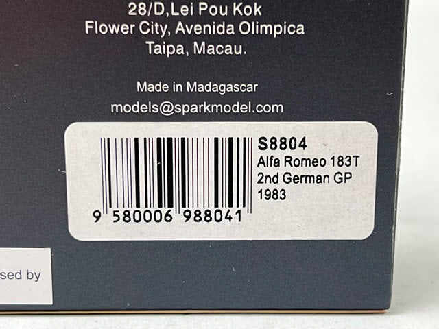 1:43 Spark S8804 Alfa Romeo 183T German GP 2nd place 1983 #22 A. de Cesaris