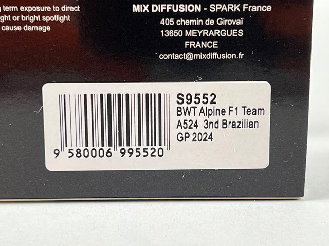 1:43 Spark S9552 BWT Alpine F1 Team A524 Brazilian GP 3rd 2024 #10 P. Gasly