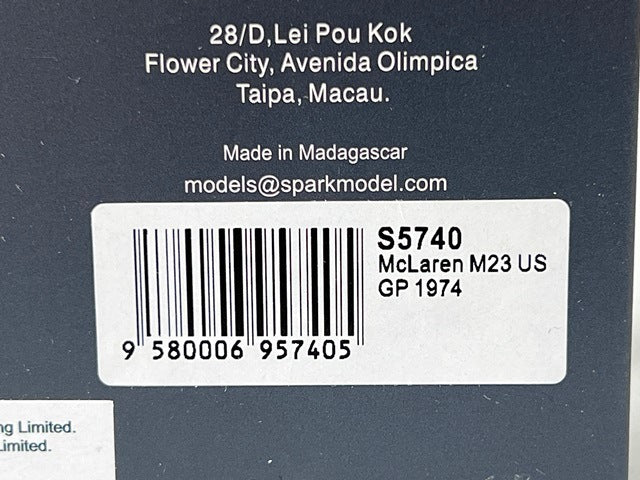 1:43 Spark S5740 McLaren M23 US GP 1974 #33 J. Mass