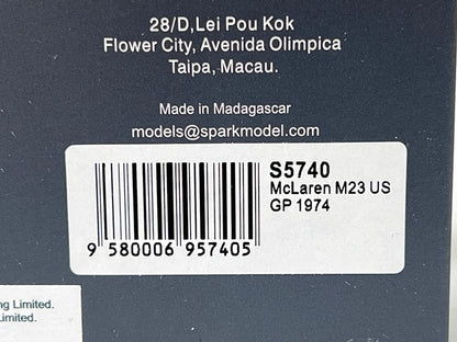 1:43 Spark S5740 McLaren M23 US GP 1974 #33 J. Mass