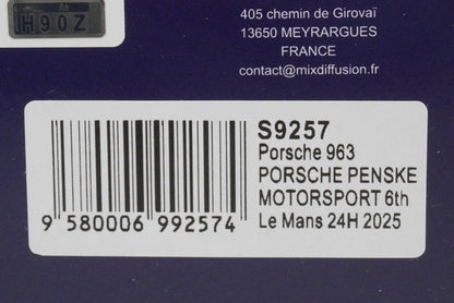 1:43 Spark S9257 Porsche 963 Penske Motorsport Le Mans 6th 24H 2025 #5