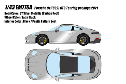 [ Pre-order ] EM776A Make Up EIDOLON 1:43 Porsche 911 (992) GT3 Touring Package GT Silver (Carbon Roof)
