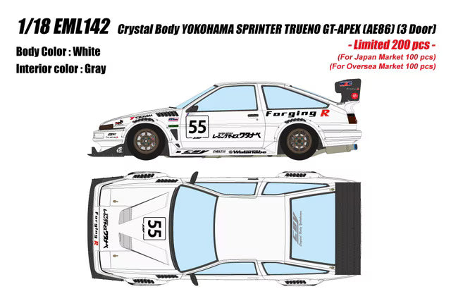 [ Pre-order ] EML142 Make Up EIDOLON 1:18 Toyota Crystal Body YOKOHAMA CBY Sprinter Trueno GT-APEX (AE86) (3-Door)