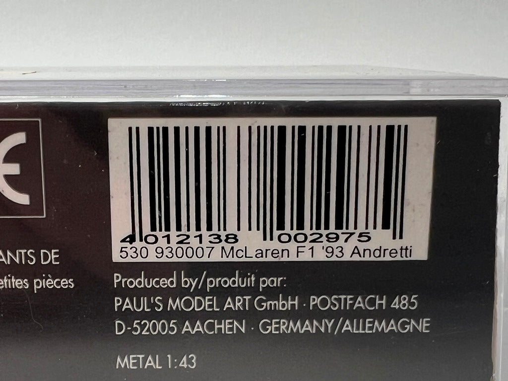 1:43 MINICHAMPS 530930007 McLaren MP4/8 Ford 1993 #7 M.Andretti model car