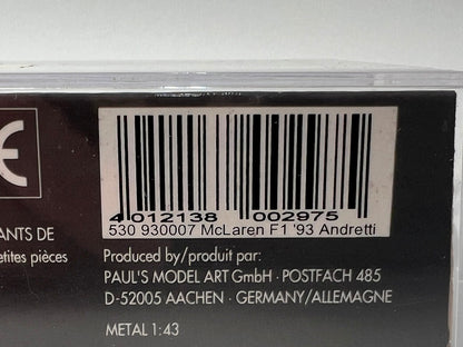 1:43 MINICHAMPS 530930007 McLaren MP4/8 Ford 1993 #7 M.Andretti model car