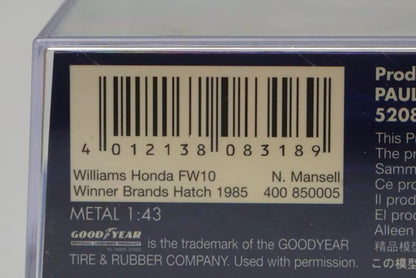 1:43 MINICHAMPS 400850005 Williams Honda FW10 Brands Hatch Winner 1985 #5 N.Mansell