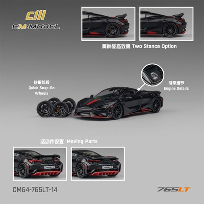 [ Back-order ] CM-MODEL CM64-765LT-14 1:64 McLaren 765LT Matte Black model car