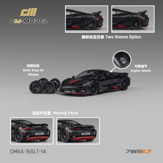 [ Back-order ] CM-MODEL CM64-765LT-14 1:64 McLaren 765LT Matte Black model car
