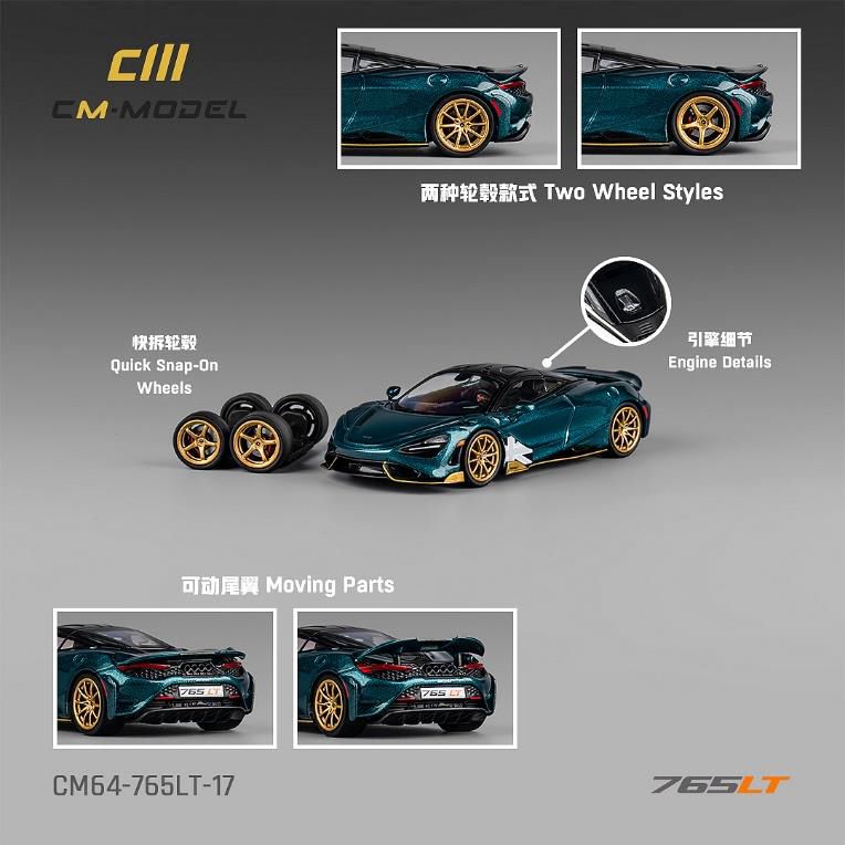 [ Back-order ] CM-MODEL CM64-765LT-17 1:64 McLaren 765LT Metallic Black-Green model car