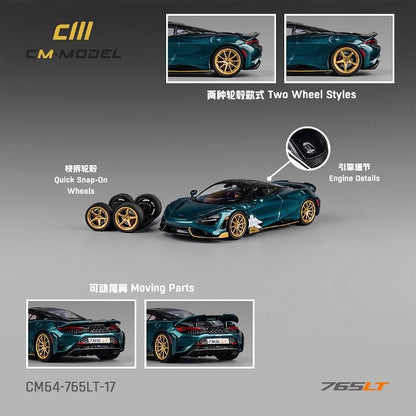 [ Back-order ] CM-MODEL CM64-765LT-17 1:64 McLaren 765LT Metallic Black-Green model car