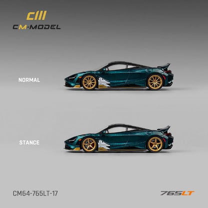 [ Back-order ] CM-MODEL CM64-765LT-17 1:64 McLaren 765LT Metallic Black-Green model car