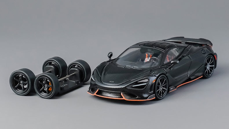 [ Back-order ] CM-MODEL CM64-765LT-18 1:64 McLaren 765LT Full Carbon Fiber with Orange Lines model car