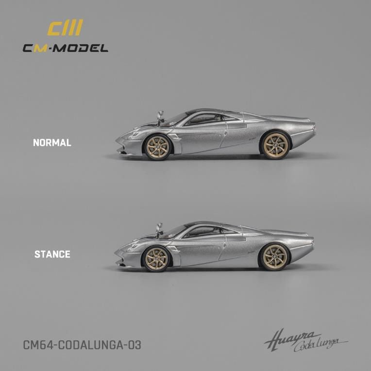 [ Back-order ] CM-MODEL CM64-Codalunga-03 1:64 Pagani Huayra Cordalunga Metallic Silver model car