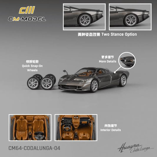 [ Back-order ] CM-MODEL CM64-Codalunga-04 1:64 Pagani Huayra Cordalunga Metallic Gun Grey model car
