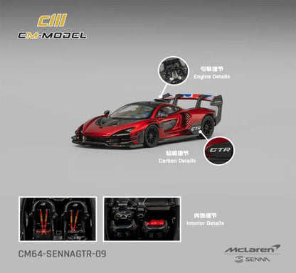 [ Back-order ] CM-MODEL CM64-SENNAGTR-09 1:64 Mclaren Senna GTR Metallic Red model car