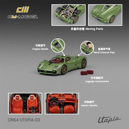 [ Back-order ] CM-MODEL CM64-UTOPIA-03 1:64 Pagani Utopia Metallic Green model car
