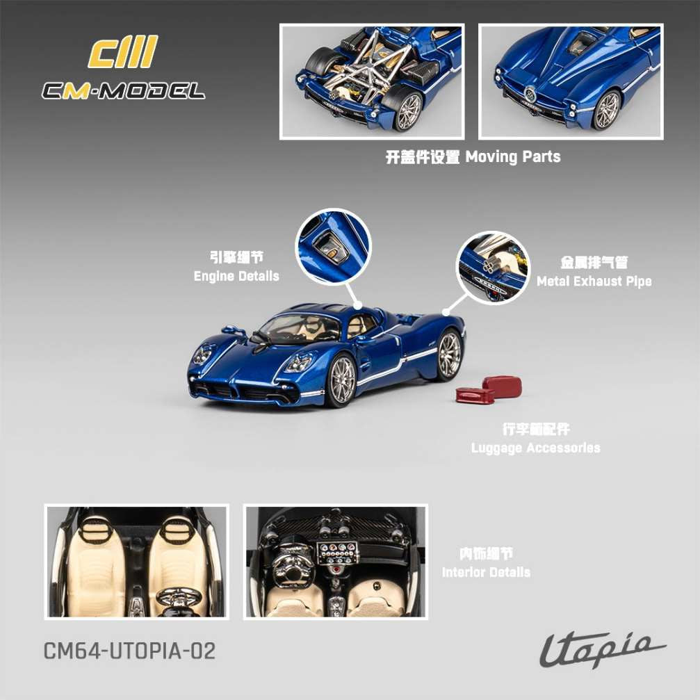 [ Back-order ] CM-MODEL CM64-Utopia-02 1:64 Pagani Utopia Metallic Blue model car