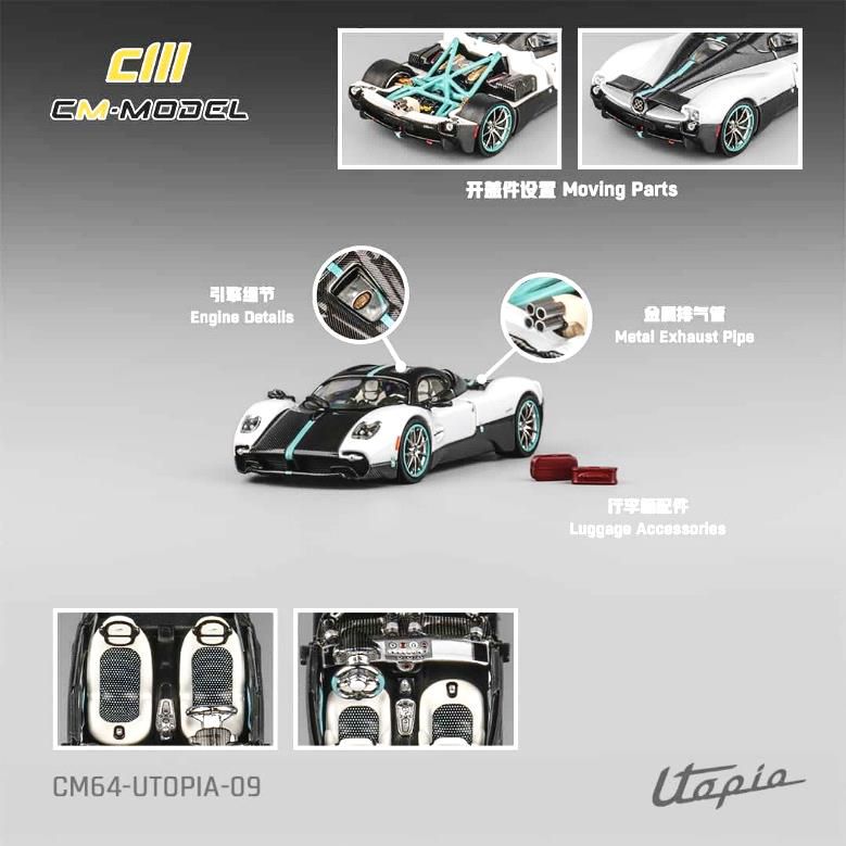 [ Back-order ] CM-MODEL CM64-Utopia-09 1:64 Pagani Utopia Pearl White Carbon model car