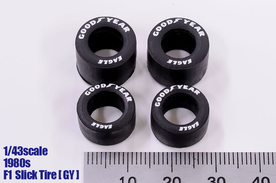 [ Back-order ]  Model Factory HIRO P1110 1:43 1980s F1 Slick tire [GY] set / Slick tires used in F1 during the 1980's era.