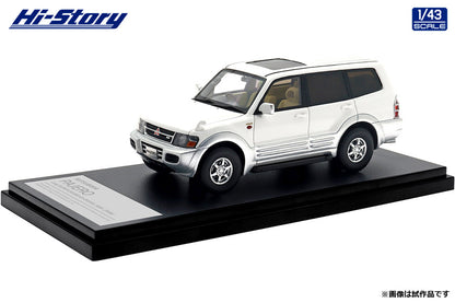 [ Back-order ] Hi-Story HS473WH 1:43 MITSUBISHI PAJERO Long SUPER EXCEED DI-DIESEL 3200 1999Sofia White Satellite Silver resin model car