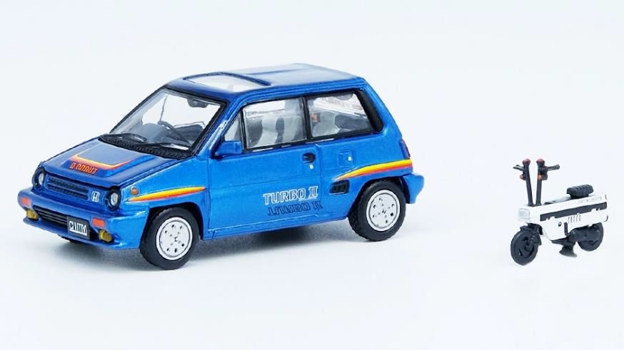 [ Back-order ] INNO Models IN64-CITYII-BLU 1:64 Honda City Turbo II Blue with White Motocompo