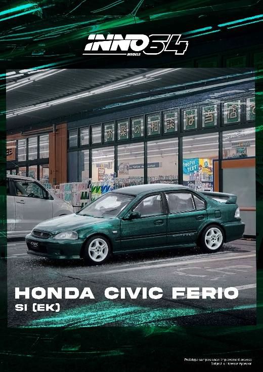 [ Back-order ] INNO Models IN64-EKS-GREEN 1:64 Honda Civic Ferio Si EK Green model car