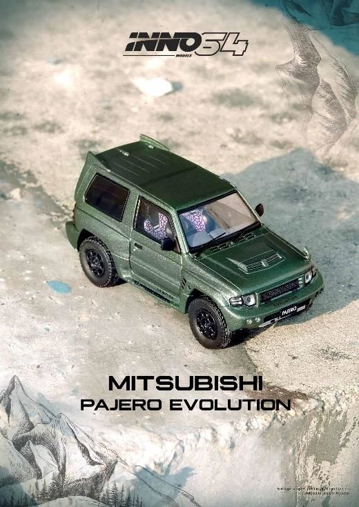 [ Back-order ] INNO Models IN64-EVOP-SGRE 1:64 Mitsubishi Pajero Evolution Satin Green model car