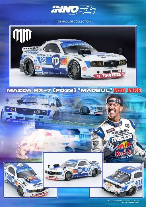 [ Back-order ] INNO Models IN64-MADLAB01-MADBUL 1:64 Mazda RX7 FD3S "PANDEM ROCKET BUNNY" MADBUL MADLAB COLLECTION 001 model car