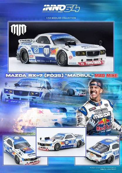 [ Back-order ] INNO Models IN64-MADLAB01-MADBUL 1:64 Mazda RX7 FD3S "PANDEM ROCKET BUNNY" MADBUL MADLAB COLLECTION 001 model car